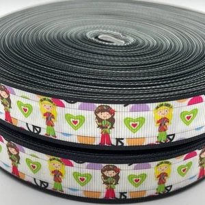 Hippie Girls Love Peace Sign Hearts 60's 7/8" Ribbon 3 yards - Picture 1 of 3