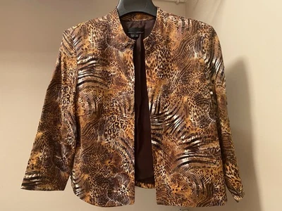 Laudrew Animal Print Open-Front Embellished Jacket with 3/4 Sleeves Size 12 EUC - Image 1 of 4
