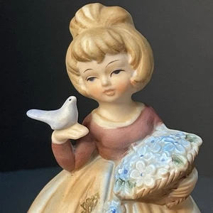 Blauer Vogel Blumenmädchen Figur Porzellan Marika 5488 Vogel von Lefton MCM - Bild 1 von 12