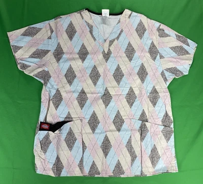 Medium Blue Pink Kaki Design Dickies Scrub Shirt - Image 1 of 4