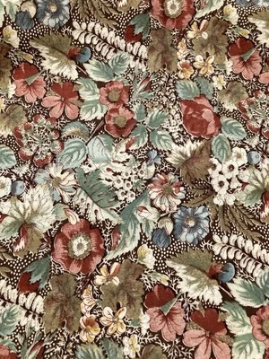 Vintage Brown Mauve Green Florals Joan Kessler Concord Fabrics 3/4Y x 44" Width - Image 1 of 3