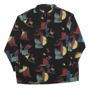 Womens Black Abstract Print Shirt XL Cotton Blend Long Sleeve Button Closure - Picture 1 of 6