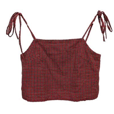 Brandy Melville Dena Tank Top Red Plaid Cropped 100% Cotton Tie Straps Soft Girl - Image 1 of 4
