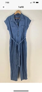 Vero Moda womens denim jumpsuit size M 10/12 blue short sleeve collar belt - Picture 1 of 4