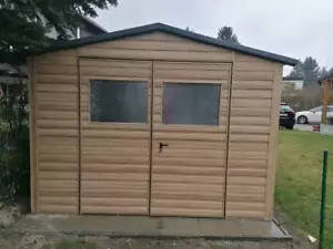 Blechgarage Garage Geräteschupppen 3x4 m verzinkt KFZ Lager Holzoptik - Bild 1 von 9