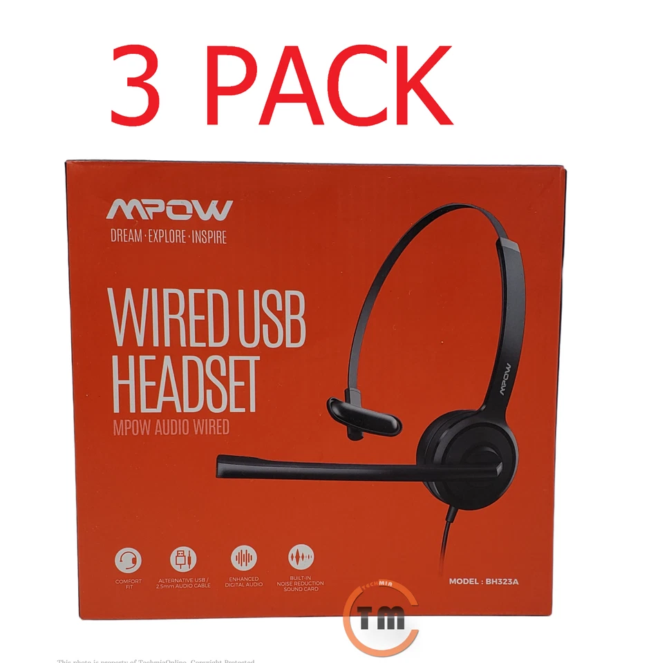 MPOW BH323A Wired USB Headset Single Side USB Headset - Black - NEW