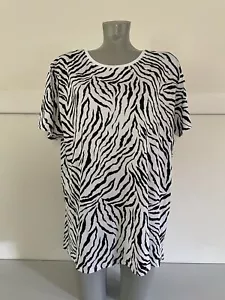 ZARA Size XXL Black & White Zebra Print Short Sleeve High/Low Tunic Top - Picture 1 of 5