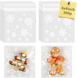 Christmas Cookie Bags 300Pcs Snowflake Cellophane Treat Bags 4X4 Self Adhesive C - Picture 1 of 12