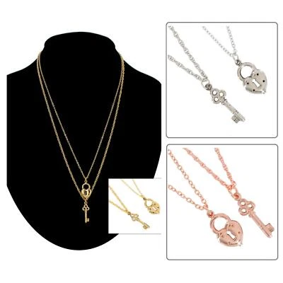 Ky & Co Heart Lock Key Charm Pendant Necklace Set - Choice Gold Silver Rose Gold - Image 1 of 4
