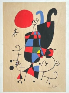 Joan Miró (Handmade) Drawing On Old Paper Signed & Stamped, vtg art - Picture 1 of 4
