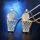 Iced Hip Hop Basketball Hoop Rim Cubic Zirconia Pendant 24" Rolo Chain Necklace