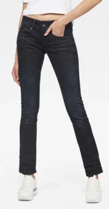 G Star Raw Women Midge Saddle Mid Straight Jeans Size 31 Dark Blue Aged - Picture 1 of 10