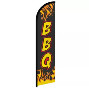 BBQ Full Curve Windless Swooper Flag Restaurant Concessions Food BLK - Picture 1 of 2