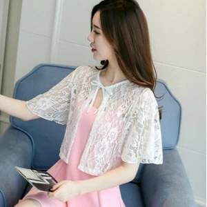 Women Lace Jacket Cape Ruffle Shrug Bolero Capelet Cardigan Hollow Out Short - Picture 1 of 13