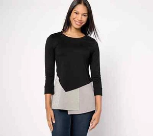 Attitudes by Renee Knit Top With Crushed Stripe Peplum - Black (Sz L) a627431 - - Picture 1 of 5