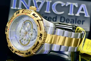 NEW Invicta SPEEDWAY 50MM SILVER Dial 18K Gold Plated Chrono TWO TONE S.S Watch - Picture 1 of 10