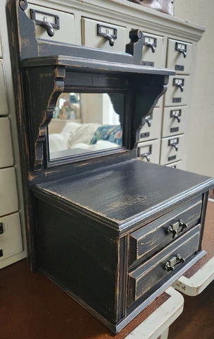 Antique Vintage Wood Mirror  Dresser Vanity Table Top Jewelry Drawer Box Cover