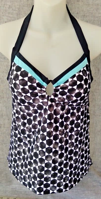 Tankini de natación Jag S negro + blanco estampado hexigramo ojo de cerradura centro halter Foto 1 de 4