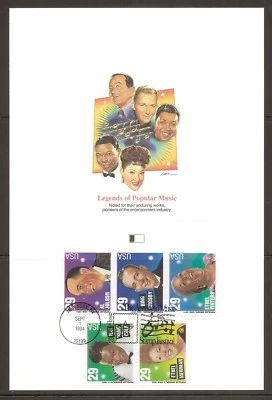 US SC # 2849-2853-2853a American Music Series FDC. Fleetwood Proofcard Edition. - Image 1 of 4