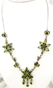 Green Peridot Teardrop Floral Dangles 925 Sterling Silver Chain Necklace 20" L - Picture 1 of 21