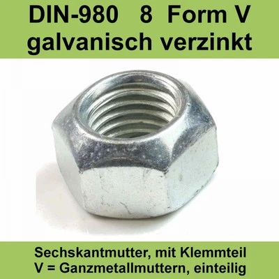 M8 DIN 980 .8 verzinkte Sechskantmuttern Stopmuttern Sicherungsmuttern 20-500 St - Bild 1 von 3