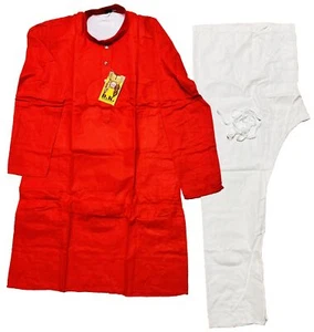 NUEVO CON ETIQUETAS JUEGO DE PIJAMAS KURTA PARA HOMBRE TALLA 40 rojo mediano blanco algodón EID INDIA-EE. UU. VENDEDOR - Imagen 1 de 11