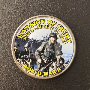 Colorized Kennedy Half Dollar World War II Coin Invasion of Sicily Allied WW2 - Picture 1 of 4