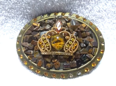 IVAN 2008 pedrería amarilla corona central marrón hebilla de cinturón usado Foto 1 de 4