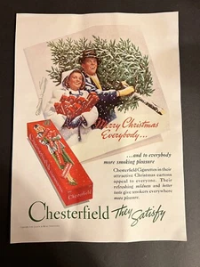 Vtg 1939 Chesterfield Cigarette Christmas Ad, In Attractive Christmas Carton! - Picture 1 of 4