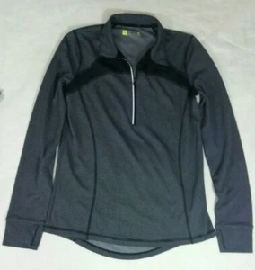 Xersion Women Shirt Athletic Long Sleeve Thumb Holes 3/3 Zip Black/Gray Sz S C45 - Picture 1 of 8