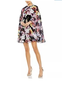 Ieena Mac Duggal Blumen Cape Minikleid Damen 2 Neu mit Etikett schwarz bunt Rosenmuster - Bild 1 von 24