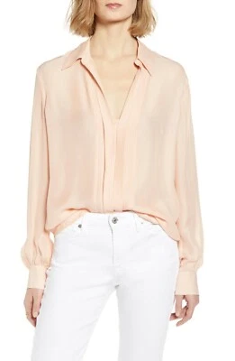 Camisa 7 For All Mankind Mini Tapeta Mezcla Seda Cuello en Rosa Amanecer Talla S Foto 1 de 3
