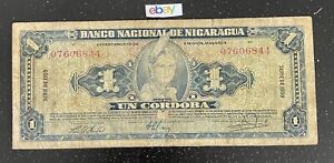 Nicaragua 1 Cordoba 1959 Indian Girl Lilian Somoza Paper Money FREE SHIPPING!!