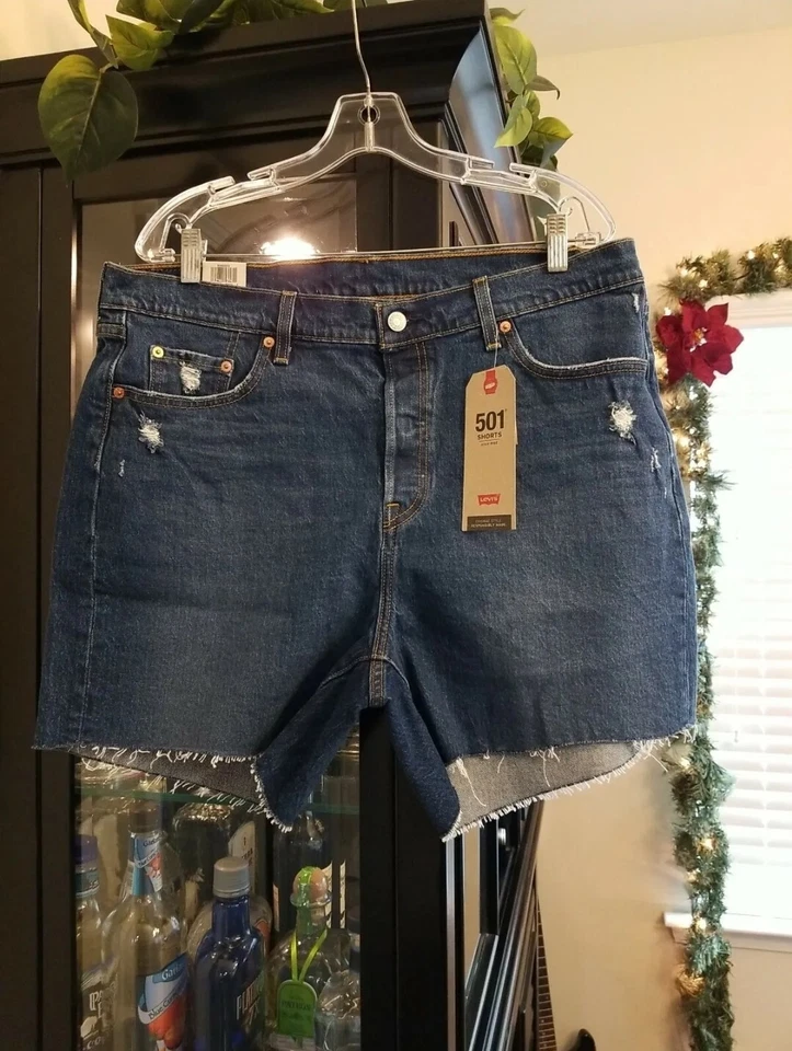 Levi's Size 18w Women's Shorts 501 High Rise Cut off Blue Denim