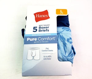 Hanes Pure Comfort Boys Size L 14-16 Cotton Tagless Boxer Briefs Underwear 5Pk - Picture 1 of 5