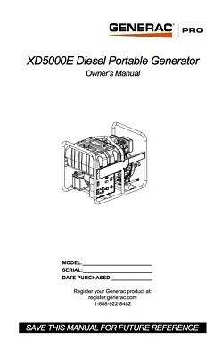 Owners Manual & Instructions Generac Diesel Portable Generator - Model XD5000E - Image 1 of 3