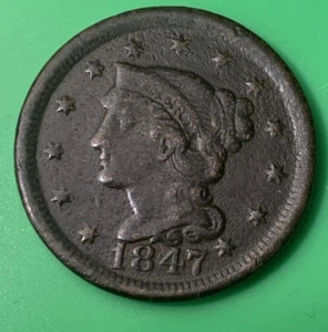1847 Braided Hair Liberty Head Cent - Petite Head/ Large Letters - BRN - YOU Grade - Bild 1 von 4