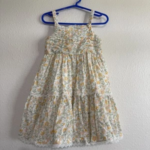 Haute Hippie Tiered Shirred Dress Girls 4T White Floral Smocked Pearl Lace-Trim - Picture 1 of 8