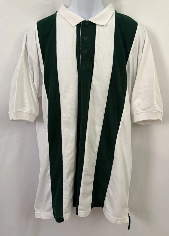 Vintage 90s Adidas Vertical Striped Polo Shirt Men’s Size XL Green & White - Image 1 of 4