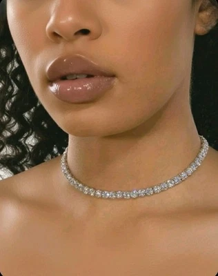 Collar Tenis 16" Chapado en Oro Blanco 18k 3mm Ajustable Creado en Laboratorio Swarovski Foto 1 de 4