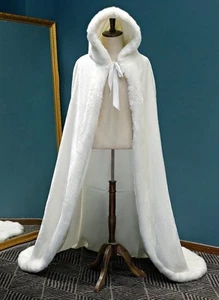hot Long Faux Fur White Bridal Hooded Cloak Cape Winter Wedding Dress Wraps - Picture 1 of 1
