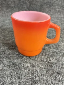 Old Vintage Anchor Hocking Fire King  Orange Cup Mug Ribbed Stackable - Picture 1 of 7
