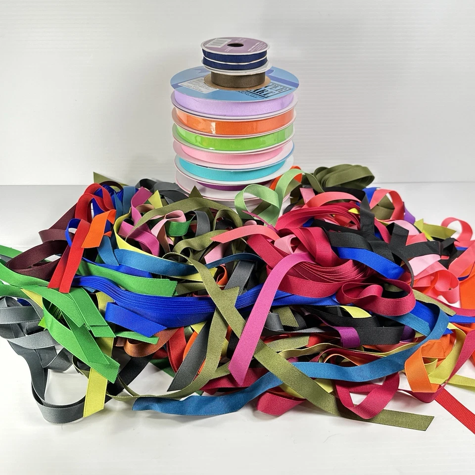 Large Lot of Solid Grosgain Ribbon 5/8" Various Colors - Rolls + Loose - Image 1 of 4