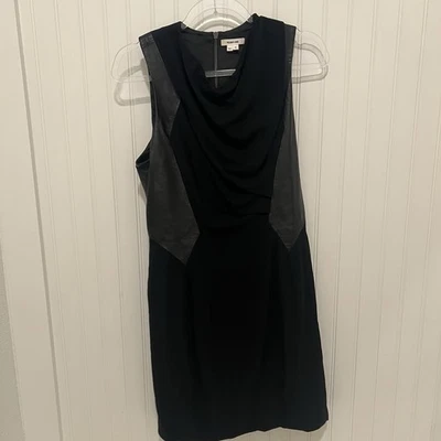 Helmut Lang Dress Black Leather Trim Wool Blend Cowl Neck Sleeveless Size 8 Y2K - Image 1 of 4