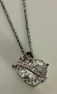 Collar Y2k Juicy Couture cadena de plata cristal transparente corazón cadena eslabón 19 pulgadas - Imagen 1 de 9