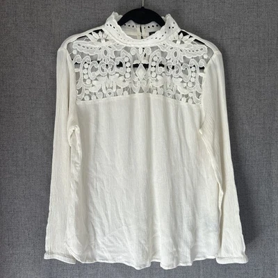 Who What Wear Women’s Renaissance Crochet Ivory L/S Top Sz L Mock Neck Peasant  - Image 1 of 4