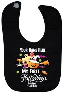 Personalised My First Halloween Baby Nursery Feeding Bib 0-3 yrs Approx Spooky - Picture 1 of 20