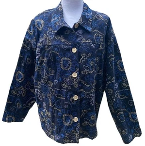 Blazer para mujer CJ Banks talla 2X azul marino chaqueta botones de madera bordado dorado - Imagen 1 de 18