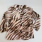 JM Collections Linen Zebra Print Button Front Top Blouse SIZE 4P Brown Ivory