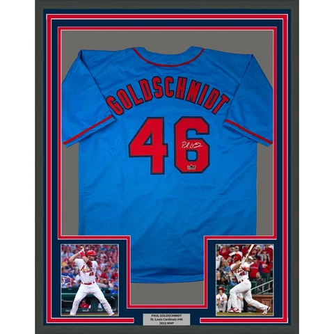 Framed Facsimile Autographed Paul Goldschmidt 33x42 Blue Reprint Auto Jersey Cover